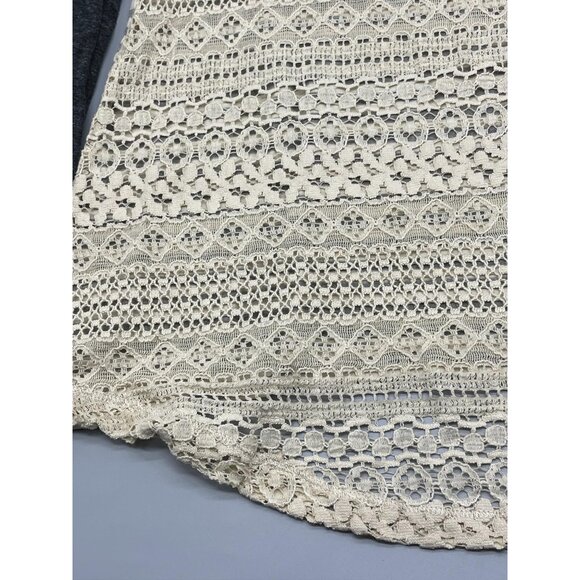 poof long sleeve shirt high low lace striped ivory gray boho cotton blend s armp - Picture 13 of 13